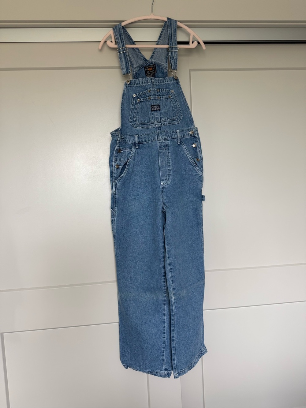 Route 66 Y2K Classic Vintage Blue Denim Women's Overalls with Embroidered Pocket
